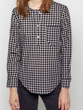Isabel Marant Etoile Gingham Button Down Blouse Black Ecru Small
